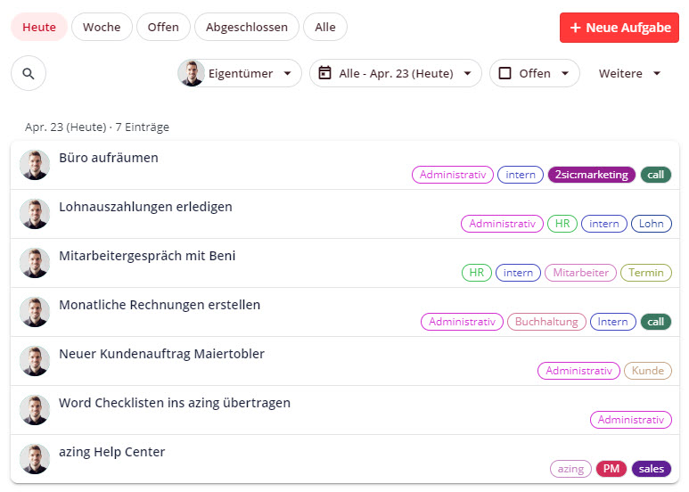 Tags für Checklisten und Aufgaben